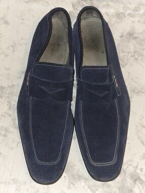 Magnanni Men's Navy Suede Slip-On Loafers 10
